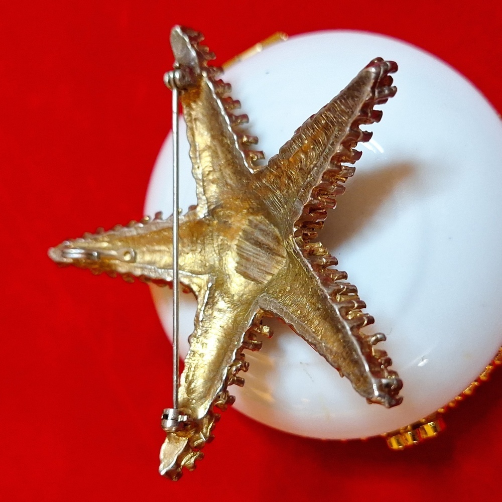 Vintage Gold StarFish Brutalist Large Brooch 3 in. - Picture 8 of 8